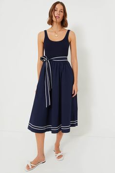 Nautical Navy Poplin Rib Midi Dress Poplin Skirt, Rib Dress, Weekend Activities, Dressy Fashion, Martha's Vineyard, Ribbed Midi Dress, Casual Weekend, Ribbed Dresses