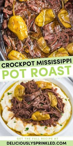 crockpot mississippi pot roast with potatoes and peppers