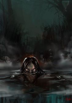 a creepy creature floating in the water with its head above it's body and eyes open