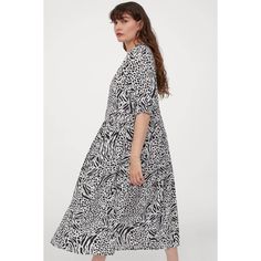 H&M Calf- Length Dress Black White Pattern Print, Calf-Length Dress In Airy, Woven Viscose Fabric. Round Neckline With Decorative Gathers, Opening At Back Of Neck With Button, And Wide, Elbow-Length Raglan Sleeves. Unlined. 100% Viscose. H&m White Maxi Dress For Daywear, H&m Short Sleeve Midi Dress For Daywear, Casual Short Sleeve Midi Dress By H&m, H&m White Casual Dresses, H&m Short Sleeve Dress For Day Out, Casual White H&m Dress, H&m Casual Midi Dress For Daywear, H&m White Midi Length Dress, Casual Daywear Midi Dress By H&m