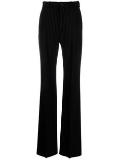 black stretch-wool pinstripe pattern high-waisted belt loops front button and zip fastening straight leg Black Trousers Women, Pinstripe Pattern, Trench Dress, Straight Leg Trousers, Knitwear Cardigan, Pant Shirt, Black Stretch, Trousers Women, Blazer Jacket