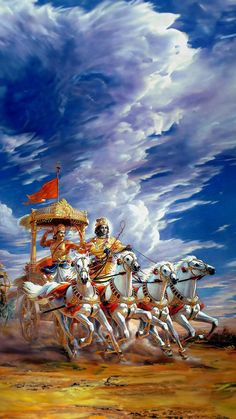 a painting of men riding on horses in front of a sky with clouds above them