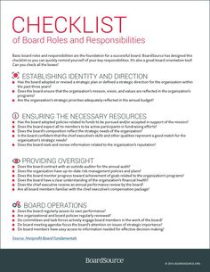 the checklist for board roles and repositionities