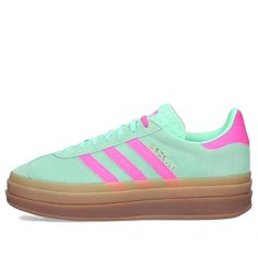 (WMNS) adidas originals Gazelle 'Pulse Mint Screaming Pink' H06125 Adidas Gazelle Outfit, Bright Sneakers, Adidas Gazelle Bold, Gymnastics Shoes, Pretty Sneakers, Gazelle Bold, Adidas Originals Gazelle, Back To School Shoes, Preppy Shoes