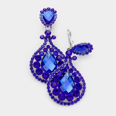 Earring Details: Size : 1.7" X 3.5" Clip On Bridal Jewellry, Pageant Earrings, Blue Chandelier, Premium Jewelry, Boot Bling, Earrings Clip, Big Earrings, Large Earrings, Gothic Jewelry