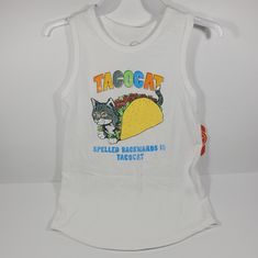 Tacocat Spelled Backwards Is Tacocat Brand New Playful White Stretch Top, Playful Cat Print Tops For Summer, Playful Cat Print Summer Tops, Boys Tank Tops, Taco Cat, Kids Tank Tops, Cat Tanks, Girls Unique, Cool Tanks