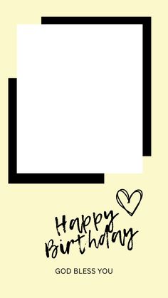 a black and white happy birthday card with a heart in the center on a yellow background