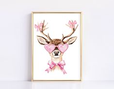 Coquette Reindeer With Bow Pink Christmas Physical Wall Art Pink Deer Cute Christmas Home Decor Trendy Reindeer Print Pink Xmas Ribbon Art Cute Apartment Decor, Pink Deer, Girly Room Decor, Cute Apartment, Pink Wall Decor, Pink Preppy, Pink Xmas, College Apartment Decor, Vintage Style Art