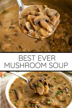 the best ever mushroom soup in a white bowl