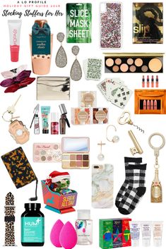 an assortment of items that include makeup, eyeliners and other things to wear