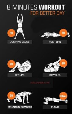 an image of a workout poster with the words 8 minutes work out for better day