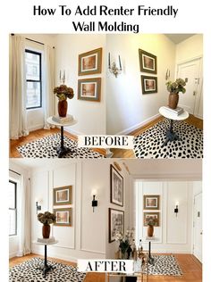 before and after photos of a room with pictures on the wall