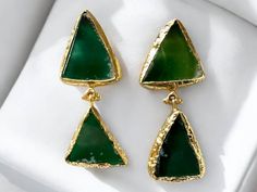 18K Gold Plated Minimalist Green Triangle Gemstone Drop Earrings, Statement Jewelry Natural Gemstone Drop Earrings, Made in Turkiye by Hegicci on Etsy Earthy Elegance, Green Triangle, Gemstone Drop Earrings, Perfect Palette, Earrings Statement, Green Gemstones, Triangle Shape, Gold Texture, Teal Green