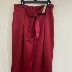 Nwt Satin Wide Leg Pant Bright Wine Red Color Comes With Tie Belt It Can Be Used To Tie From Front Or To The Back Great For Casual Or Formal Wear Formal Red Wide Leg Bottoms, Red Wide-leg Bottoms For Formal Occasions, Burgundy Wide Leg Pants For Party, Red Satin Bottoms For Summer, Red Satin Summer Bottoms, Burgundy Wide Leg Bottoms For Night Out, Red Satin Bottoms, Red Satin Party Bottoms, High Waist Red Formal Bottoms