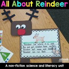 an all about reindeer craft is shown on a table