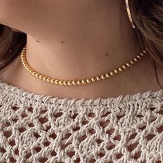 "NEW! 5mm Gold Bead Necklace - Fun to layer or simply wear alone! Adjustable length with a 2\" extender for versatile wear. - Necklace Lengths: -- 14\" + 2\" extension - Total Length 16\" -- 16\" + 2\" extension - Total Length 18\" -- 18\" + 2\" extension - Total Length 20\" NECKLACE SIZE CHART: These measurements are meant to be used as a guide to help you understand where different size necklaces might fall on your body. To get the best idea of how a necklace will look on you, take a string, m Gold Ball Necklace, Gold Beaded Necklace, Beautiful Beaded Necklaces, Feminine Necklace, Real Gold Jewelry, Bead Choker, Gold Filled Necklace, Bridesmaid Gifts Jewelry, Silver Bead Necklace