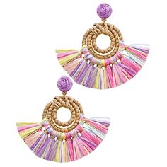 Make a playful statement with these vibrant, lightweight Multicolored Boho Raffia Earrings! The perfect accessory for brunch with friends or a night out on the town, these fun and flirty earrings will create an instant boho vibe. Plus their super lightweight so you can wear them all day without feeling weighed down! Chic Multicolor Spring Jewelry, Dangle Earrings For Spring Vacation, Spring Vacation Dangle Earrings, Chic Multicolor Summer Jewelry, Handmade Multicolor Earrings For Spring, Bohemian Spring Hoop Earrings For Party, Bohemian Hoop Earrings For Summer Parties, Bohemian Earrings For Spring Party, Bohemian Spring Earrings For Party