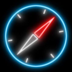 a clock with a red light on it's face in the middle of a black background