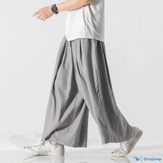 OrcaJump - Cotton and Linen Wide-Leg Harem Pants with a Vintage Styling Linen Trousers Men, Color Wide Leg Pants, Harem Pants Fashion, Casual Pants Style, Trousers Men, Streetwear Casual, Men Summer, Mens Joggers, Linen Trousers