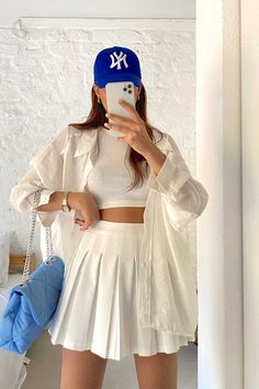 Classy Street Style, Tennis Skirt Outfit, Aesthetic Stuff, Matches Fashion, Sporty Outfits, Summer Fashion Outfits, Retro Outfits, Spring Summer Outfits