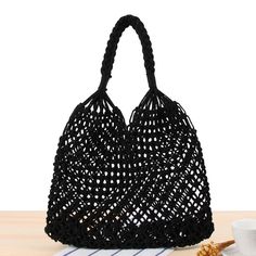 Cotton Tote Bag Rope Hollow Straw Bag Sheer Macrame – Women Clothing Online Store21 Cotton Beach Bag, Street Ware, Braided Bag, Straw Beach Bag, Rope Weave, Lv Bags, Handbag Pattern, Braid Designs, Rattan Bag