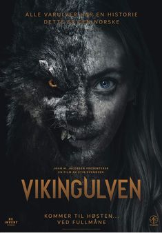 a movie poster for the film viking with a wolf's face and yellow eyes