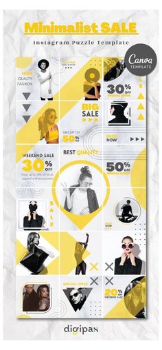 an advertisement for a fashion store with yellow and white colors