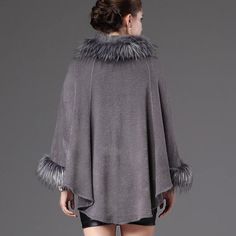 Material: Faux Fur Sleeve Length(cm): Full Clothing Length: Long Decoration: Feathers Closure Type: Single Button Style: Casual Collar: V-Neck Craft\Technics: Natural Color Sleeve Style: Batwing Sleeve Type: Bat Sleeved Style: Thick Warm Fur One Size Winter Cape, Faux Fur Trim Cape For Cold Weather In Fall, Fall Cape With Faux Fur Trim For Cold Weather, Fall Cape Outerwear With Faux Fur Lining, Fall Cape With Faux Fur Lining, Fall Poncho With Faux Fur Trim Cape, Gray One Size Fall Cape, Gray Long Sleeve Winter Cape, Fur Decor