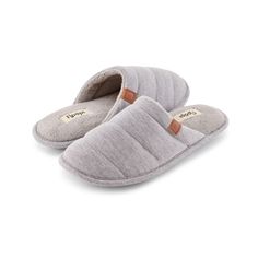 Introducing Floopi's Soft Knit slide Slippers, the perfect open back slippers for the Summer/Spring season. These slippers feature a stylish Basic look and Accent upper that not only looks great but also provides comfort and support. With memory foam that molds to your feet, you can say goodbye to tension and worries and hello to relaxation and comfort. These slippers are perfect for boosting your confidence and showing off your fashion sense, even when you're just lounging at home. Comfortable Cushioned Mules For Indoor Use, Comfy Gray Slippers For Indoor Use, Comfy Gray Indoor Slippers, Comfortable Slide Mules With Textured Footbed, Comfy Gray Slip-on Slippers, Comfortable Open Toe Mules, Clog Style, Clogs Style, Slide Slippers