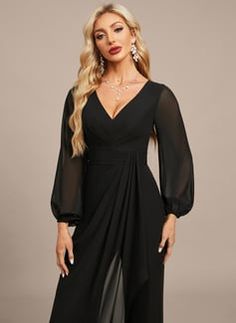 Chiffon Evening Dress, Cascading Ruffles, Chiffon Evening Dresses, Neck Strap, Flutter Sleeve, Evening Dress, Floor Length, Ruffles, Evening Dresses