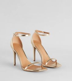 Classic Moves Faux Leather Stiletto Heels Women’s Heels, Cute Gold Heels, Light Gold Heels, Simple Gold Heels, Going Out Heels, Hoco Heels, Gold Prom Shoes, Gold Heels Prom, Good Heels