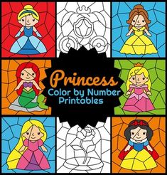 the princesses color by number printables are available for children and adults alike