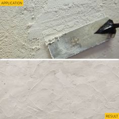 two different types of paint being applied on a wall with the words application and result