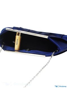 OrcaJump - Womens Polyester Evening Bag with Solid Chain and Colorful Party Accents in Blue, Black, Pink, and Almond Blue Party Clutch With Chain Strap, Blue Formal Clutch With Chain Strap, Blue Clutch With Chain Strap For Formal Events, Blue Clutch With Chain Strap For Formal Occasions, Formal Blue Clutch With Chain Strap, Blue Evening Shoulder Bag With Chain Strap, Blue Evening Clutch With Chain Strap, Blue Clutch Evening Bag With Chain Strap, Blue Rectangular Party Shoulder Bag