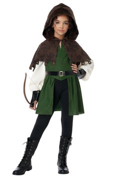 Princess Of Thieves, Attached Sleeves, Gauntlet Gloves, California Costumes, Green Tunic, Hooded Cape, Theatre Costumes, Costume Store, Costume Collection