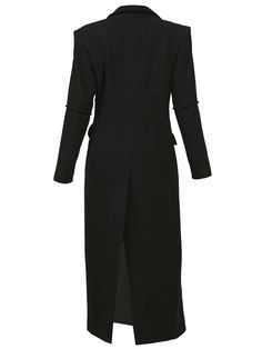 Black coat with a low neckline, an asymmetric shape and shoulder pads. The coat has a buttoned crossing layer in front.Material - 40% wool, 60% acrylicLining - Silk substitute (100% polyester).The models are wearing size S. Care - Dry clean.Measurements:XS - Bust(cm):80-82; Waist(cm):63-64; Hips(cm):87-89.S - Bust(cm):83-84; Waist(cm):65-66; Hips(cm):90-92.M - Bust(cm):88-90; Waist(cm):68-70; Hips(cm):94-96.L - Bust(cm):92-94; Waist(cm):74-76; Hips(cm):98-100.XL - Bust(cm):96-98; Waist(cm):78-80 Black Long Sleeve Wool Coat With Concealed Fastening, Winter Evening Outerwear With Concealed Front Fastening, Chic Wool Coat With Concealed Front Fastening, Chic Asymmetrical Outerwear For Business, Chic Asymmetrical Business Outerwear, Chic Wool Coat With Concealed Front For Office, Fall Evening Outerwear With Concealed Fastening, Structured Double-breasted Evening Outerwear, Structured Evening Outerwear With Buttons