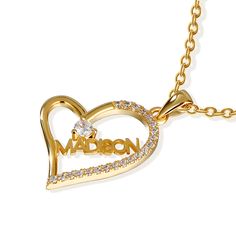 Express your feelings to a special someone with a personalized heart pendant.Let your personality shine through and customize your very own personalized necklace for a simple statement that's bound to turn heads.Personalized heart necklaces never go out of style!Chain Type: Cable chainWeight: 1.6 gWidth: 18 mmHeight: 24 mmThickness: 2.3 mmMaterial: 925 SilverPlating Color: Yellow Gold Customizable Heart Pendant Necklace For Personalized Gift, Heart-shaped Name Necklace As Personalized Gift, Customizable Heart Pendant Name Necklace For Personalized Gift, Customized Heart Pendant Necklace For Personalized Gift, Custom Heart Pendant Necklace For Personalized Gift, Custom Heart-shaped Name Necklace For Personalized Gift, Custom Pendant Necklace For Valentine's Day, Customized Pendant Necklace For Valentine's Day, Custom Name Heart Necklace