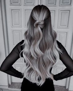 White Ombre Hair, Winter Hair Colors, Silver Blonde Hair, Long Gray Hair, Balayage Hair Blonde