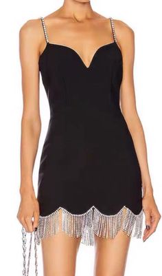 This is a fashionable suspender dress. The long hand-stitched diamond chain with shoulder straps and skirts is very eye-catching. The suit fabric is smooth and smooth, not easy to wrinkle, not easy to stick to hair, and easy to take care of. The wavy fringe diamond chain of the hem enlarges and enlarges the beauty of the skirt, so that you can walk glitter in the light. Dress length: 80cm Gentle Dry Clean OnlyColour may vary due to lighting on images. The product images (without model) are close Elegant Mini Suspender Dress For Date Night, Elegant Formal Mini Dress With Beaded Straps, Elegant Mini Length Suspender Dress For Evening, Elegant Mini Suspender Dress For Party, Elegant Mini Length Suspender Dress For Party, Elegant Mini Length Suspender Dress, Elegant Mini Dress With Beaded Straps For Night Out, Elegant Black Suspender Dress For Night Out, Elegant Dresses With Beaded Straps For Date Night