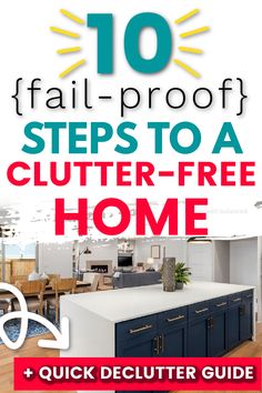 the 10 steps to a clutter - free home ebook is shown in this image