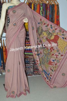 Handloom cotton pen kalamkari applique work saree