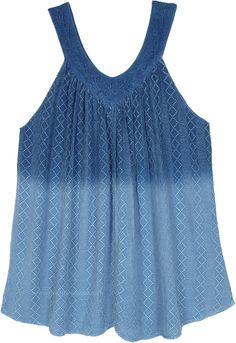 A sleeveless stonewashed bohemian top in denim blue ombre tone with beautiful embroidery at the front.  This midweight and airy top has an umbrella style construction and thus has a lovely flow and flare. #tlb #Sleeveless #Embroidered #sleevelesstop #XLtop #summerloosefittop Indigo Sleeveless Top For Spring, Indigo Washed Tops, Sleeveless Indigo Tops For Spring, Blue Washed Tank Top For Spring, Blue Washed Sleeveless Tank Top, Sleeveless Washed Tops For Summer, Medium Wash Sleeveless Summer Top, Sleeveless Medium Wash Summer Top, Denim Blue Summer Tops For Vacation