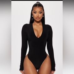 Nwt Fashion Nova Take The Plunge Lined Long Sleeve Bodysuit Black Size Xs Fitted V-neck Bodysuit For Date Night, V-neck Bodysuit For Night Out With Lined Body, Fitted Low-cut Bodysuit, V-neck Stretch Bodysuit For Club, Stretch V-neck Bodysuit For Club, Chic Stretch Bodysuit With Low-cut, Chic Stretch Bodysuit With Low-cut Shape, Chic Stretch Low-cut Bodysuit, Fitted Low-cut Bodysuit For Night Out