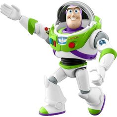 buzz lightyear from toy story flying in the air with his arms out and hands outstretched