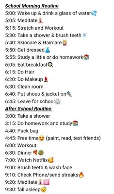 Middle School Essentials, Routine School, Daily Routine Schedule, Daily Routine Planner