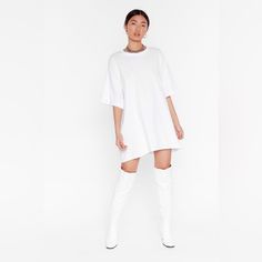 Nasty Gal Oversized White Tshirt Dress Never Worn. One Size Rhianna White Dress, White T Dress, Tahirt Dresses, Fitted Tshirt Dress, Fitted Tshirt, White Tshirt Dress, Easy Does It, Friday Outfit, Cowl Dress