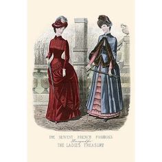 Buyenlarge 'Newest French Fashions 1884' by Warren Painting Print Size: 1880 Fashion, Victorian Era Fashion, 1880s Fashion, Era Fashion, 19th Century Fashion, Minimalist Capsule Wardrobe, Vintage Gowns, Historical Costume, Fashion Plates