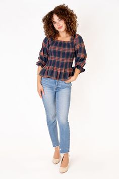 Introducing the perfect fall TOP. Our best-selling Madeline silhouette meets our brand new navy plaid print in this darling fall blouse! She's complete with a flattering peplum fit and ruffle detailing. Trust us, this unique, lightweight shirt is a standout autumn pick. Available in sizes xxs - 5x + kids! Casual Square Neck Tops For Fall, Navy Casual Blouse For Fall, Casual Navy Blouse For Fall, Casual Square Neck Blouse For Fall, Navy Cotton Blouse For Fall, Fall Blouse, Fall Photoshoot, Hello Fall, Fall Design