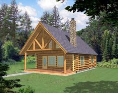 this is a computer rendering of a log cabin