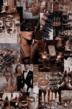 a collage of many different types of jewelry and accessories in black and white colors